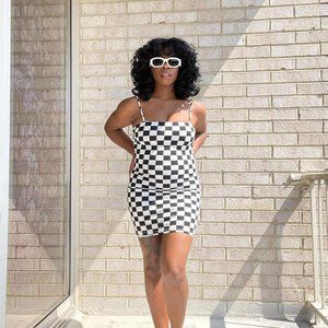 Monochrome checkered mini dress